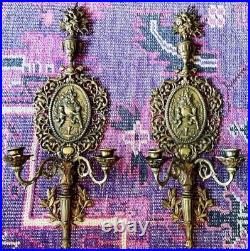 Antique Victorian Brass Wall Sconce Candleholders