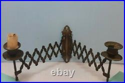 Antique Victorian CANDLE STICK HOLDER ACCORDIAN Brass Swivel Wall Mount Sconce