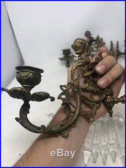 Antique Victorian Set Of 4 Cherub / Angel Sconce Candle Holder Wall Mounts
