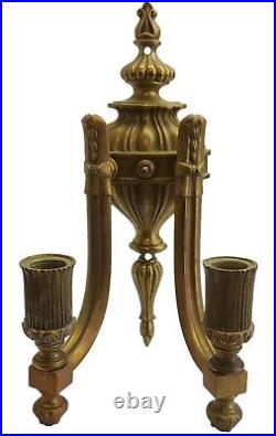 Antique Victorian Solid Brass Double Arm Wall Sconces Candle Holders Pair