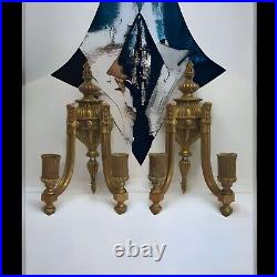 Antique Victorian Solid Brass Double Arm Wall Sconces Candle Holders Pair
