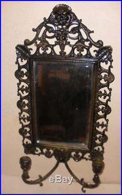 Antique Victorian Wall Mirror double candle holder sconce with mythical face