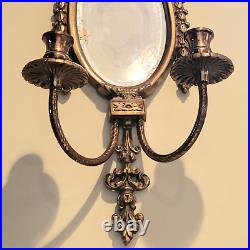 Antique / Vintage Brass Double Candle Wall Sconce w Beveled Mirror