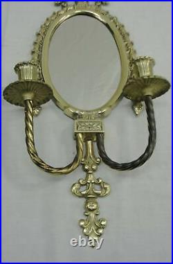 Antique Vintage Brass French Style Candle Wall Mirror Sconces Set 2 Candelabra
