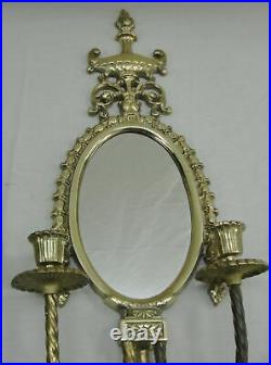 Antique Vintage Brass French Style Candle Wall Mirror Sconces Set 2 Candelabra