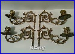 Antique Vintage Brass Piano Wall Sconces Candle Holder Sticks pair
