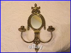 Antique/Vintage Brass Wall Sconce With Oval Beveled Mirror-Dual Candle Holders