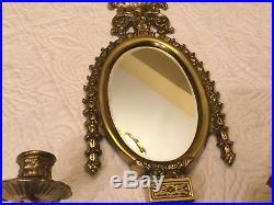 Antique/Vintage Brass Wall Sconce With Oval Beveled Mirror-Dual Candle Holders