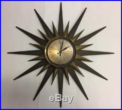 Antique Vintage MID Century Starburst Wall Clock Candle Holder Set