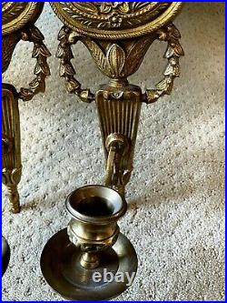 Antique Vintage Pair French Style Solid Brass Wall Sconces