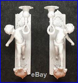Antique Vintage Solid Brass Cherub Wall Sconce Candle Holders PO