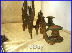 Antique Vtg Pair of Mirror Backed Bronzed Wall Sconces Candleholders