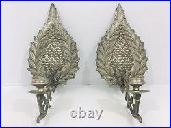 Antique Wall Sconce Candle Holders Pair Metal Leave Shape French Gothic Style