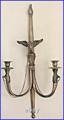 Antique Wall Sconce Candlestick Holder BRASS American Eagle 29 Tall