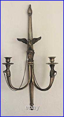 Antique Wall Sconce Candlestick Holder BRASS American Eagle 29 Tall