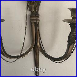 Antique Wall Sconce Candlestick Holder BRASS American Eagle 29 Tall