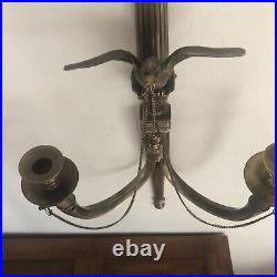 Antique Wall Sconce Candlestick Holder BRASS American Eagle 29 Tall