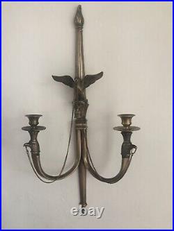 Antique Wall Sconce Candlestick Holder BRASS American Eagle 29 Tall