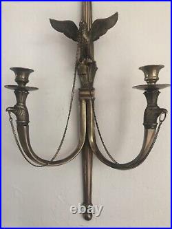 Antique Wall Sconce Candlestick Holder BRASS American Eagle 29 Tall