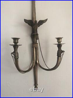 Antique Wall Sconce Candlestick Holder BRASS American Eagle 29 Tall