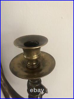 Antique Wall Sconce Candlestick Holder BRASS American Eagle 29 Tall