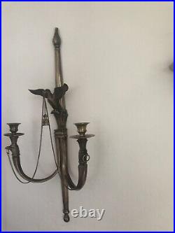 Antique Wall Sconce Candlestick Holder BRASS American Eagle 29 Tall