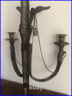 Antique Wall Sconce Candlestick Holder BRASS American Eagle 29 Tall