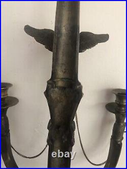 Antique Wall Sconce Candlestick Holder BRASS American Eagle 29 Tall