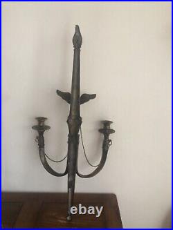 Antique Wall Sconce Candlestick Holder BRASS American Eagle 29 Tall