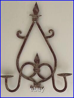 Antique Wall Scone Double CANDLE HOLDER, WROUGHT IRON