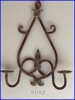 Antique Wall Scone Double CANDLE HOLDER, WROUGHT IRON