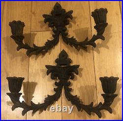 Antique Wilton Rustic Candle Holders Black Cast Iron Rustic Wall Sconce Set of 2