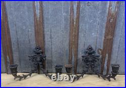 Antique Wilton Rustic Candle Holders Black Cast Iron Rustic Wall Sconce Set of 2