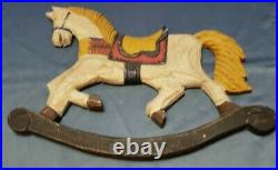 Antique Wooden Rocking Horse Wall Plaque Hanging Wood Picture Décor Nursery Deco