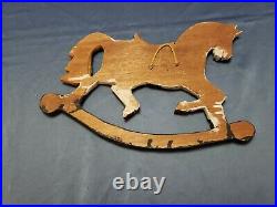 Antique Wooden Rocking Horse Wall Plaque Hanging Wood Picture Décor Nursery Deco