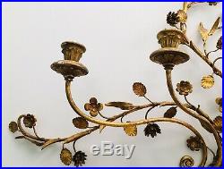 Antique Wrought Iron Gilt Gold Candelabra Candle Holder Wall Sconce Rococo Italy