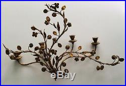 Antique Wrought Iron Gilt Gold Candelabra Candle Holder Wall Sconce Rococo Italy