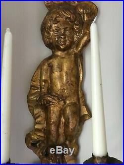 Antique baroque cherub wall 2 candle holder / sconce