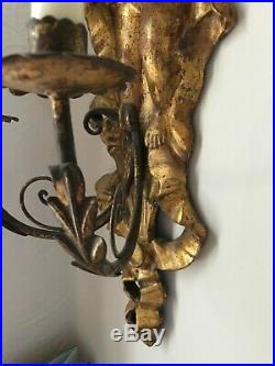 Antique baroque cherub wall 2 candle holder / sconce