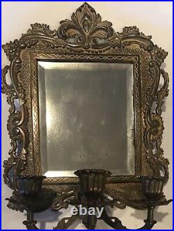 Antique brass/gold plated candle holder mirror, victorian wall art