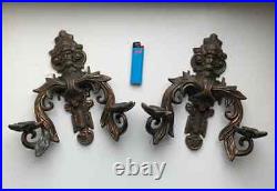 Antique bronze wall candle holders x2