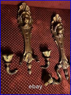 Antique gilded wood wall candles holders angels putti For Restoration