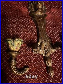 Antique gilded wood wall candles holders angels putti For Restoration