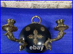 Antique made in Sweden brass wall candleholders