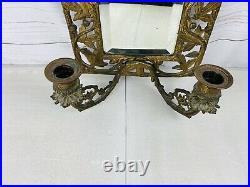 Antique mirror With Double Candle Holder Wall Scones Vintage Decor