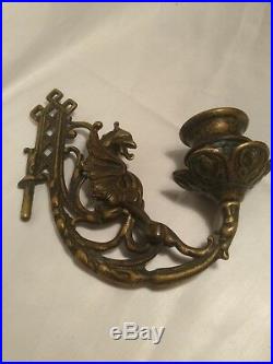 Antique ornate brass dragon Griffin piano candle holder wall sconce