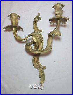 Antique ornate brass rococo style wall mount candle holder sconce fixture bronze