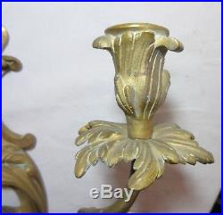 Antique ornate brass rococo style wall mount candle holder sconce fixture bronze