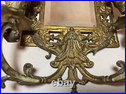 Antique ornate bronze mirror wall candle holder dolphin sconce fixture brass