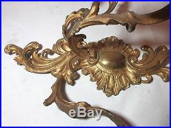 Antique ornate dore bronze rococo style wall candle holder sconce fixture brass